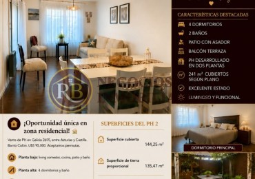 PH EN VENTA - 4 DORMITORIOS - BARRIO COLON -